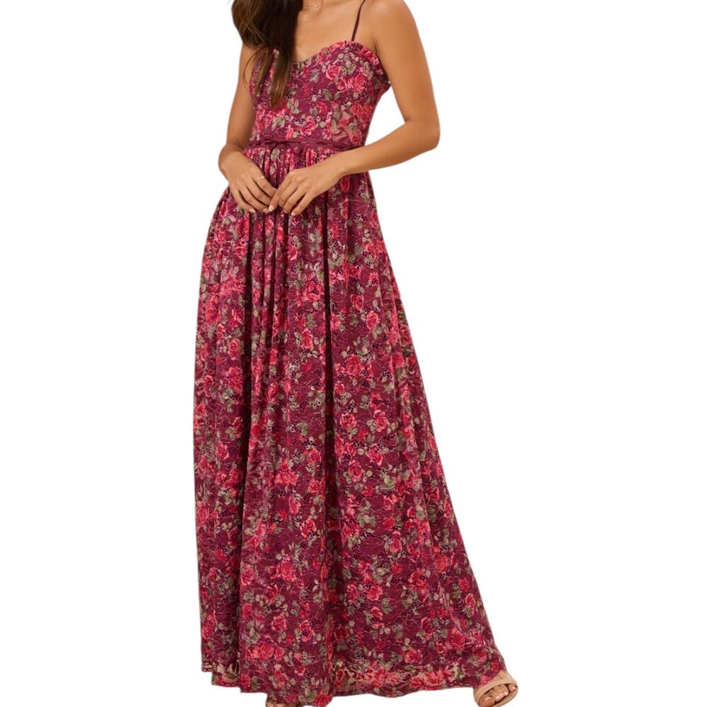 Altar'd State Sanova Lace Floral Maxi Dress XS Burgundy Multi NWT Party Event